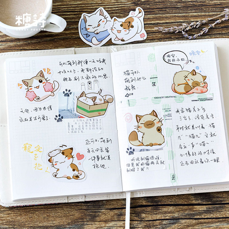 45 sztuk/pudło moje niegrzeczne koty Kawaii Mini papierowa naklejka Diy pamiętnik Album dekoracje do scrapbookingu szkolne naklejki papiernicze