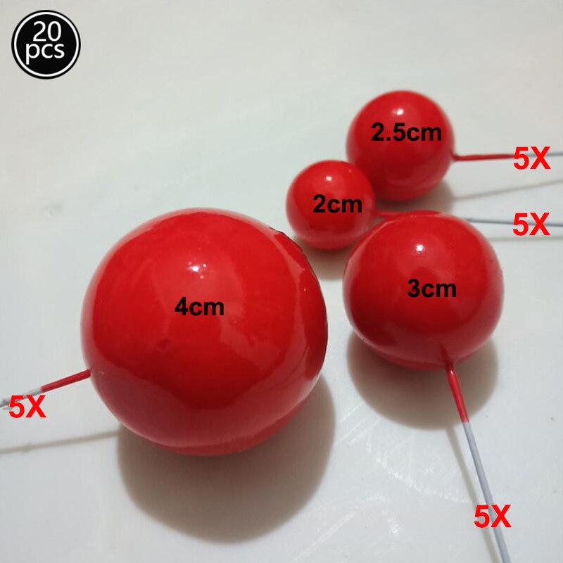 20pcs Golden Ball Cake Topper Happy Birthday Baby Baptism Cake Decoration Diy Cupcake Wedding Party Decoration Supplies: red  20pcs