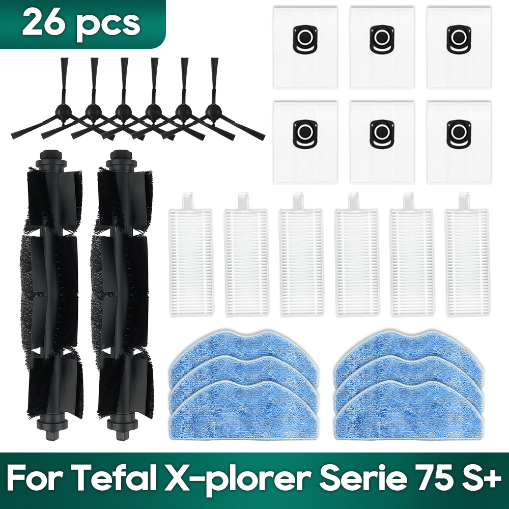Fit For Tefal Rowenta X-plorer Serie 75S RR8577WH, 75S+ RG8597W / RR8587WH Accessories Brush Hepa Filter Mop Wipe Dust Bag: army green