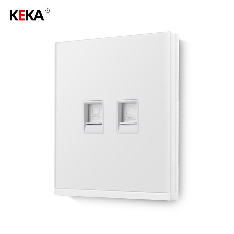 KEKA luxueux interrupteur en verre trempé. 2 gangs double ordinateur prise panneau CAT5E réseau RJ45 câble interface prise prise murale: White