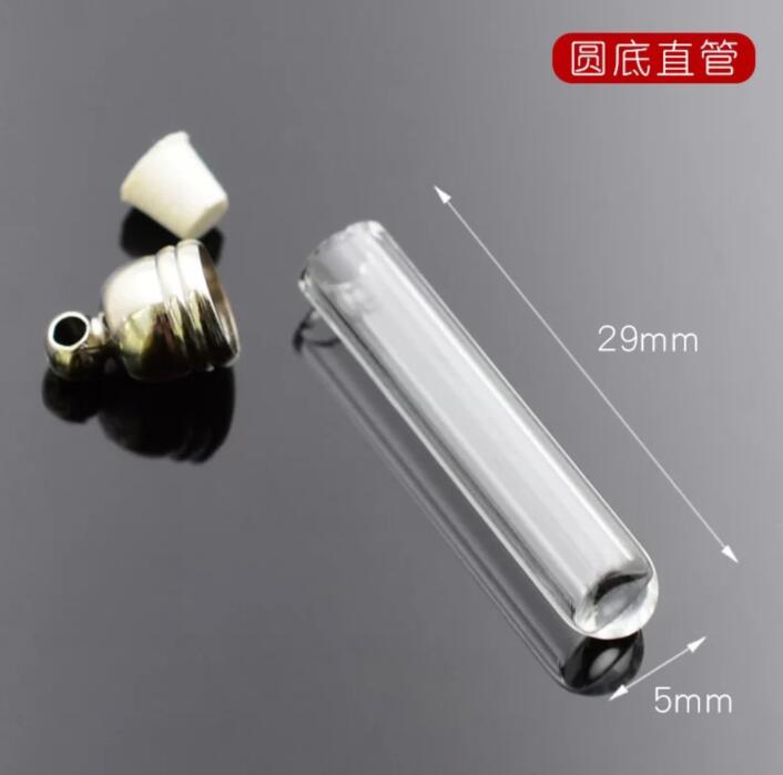 1-15pcs 5mm tube glue cap glass Vial Pendant locket charm mini wishing glass bottles with Tassel cap name on rice art necklace