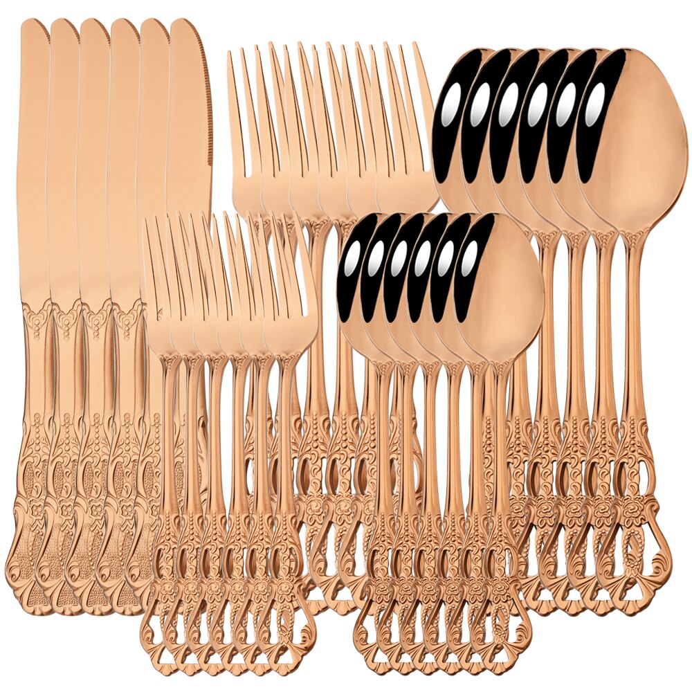 Juego de cubiertos de acero inoxidable, Set de vajilla de arcoíris, cuchillo, tenedor, cuchara occidental, Retro, 6/30 piezas: 30Pcs Rose