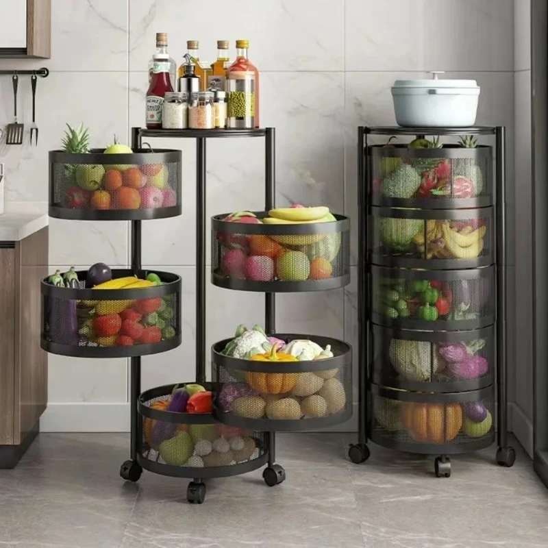 Kitchen Rotation Storage Shelf Multi-Layer Fruit Vegetable Organizer Round Dish Basket Space Saver Rack 360° Rotating