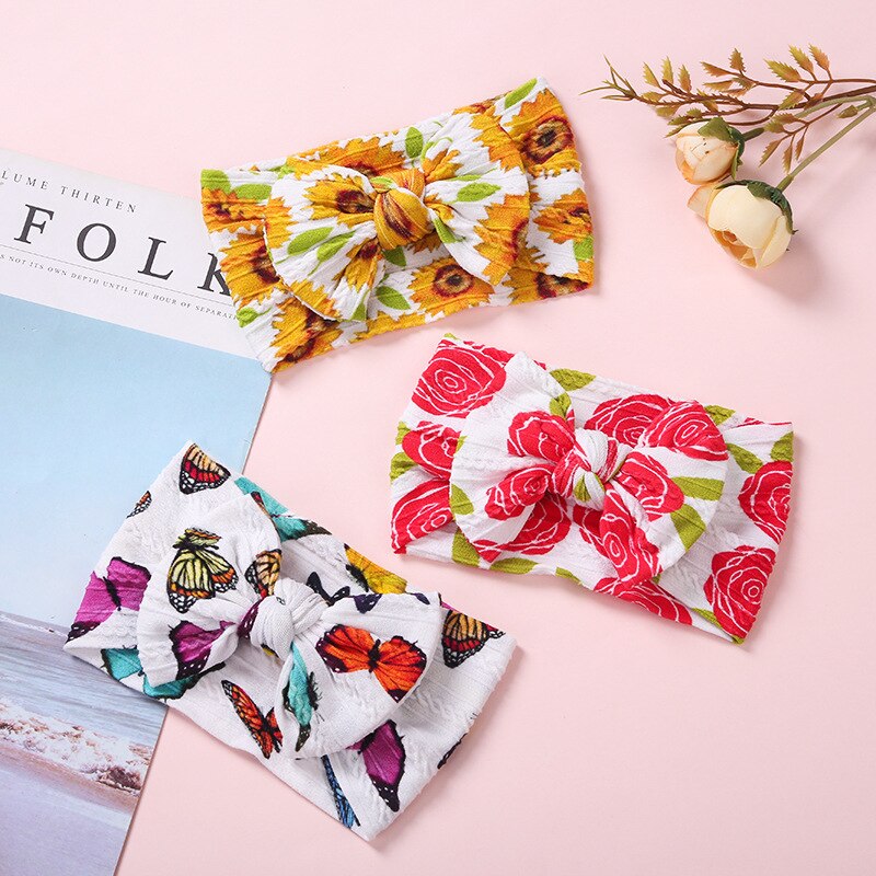 Fascia per bambini Nylon ragazze stampa floreale copricapo treccia bambini turbante elastico cavo accessori per capelli per neonati fascia per capelli morbida