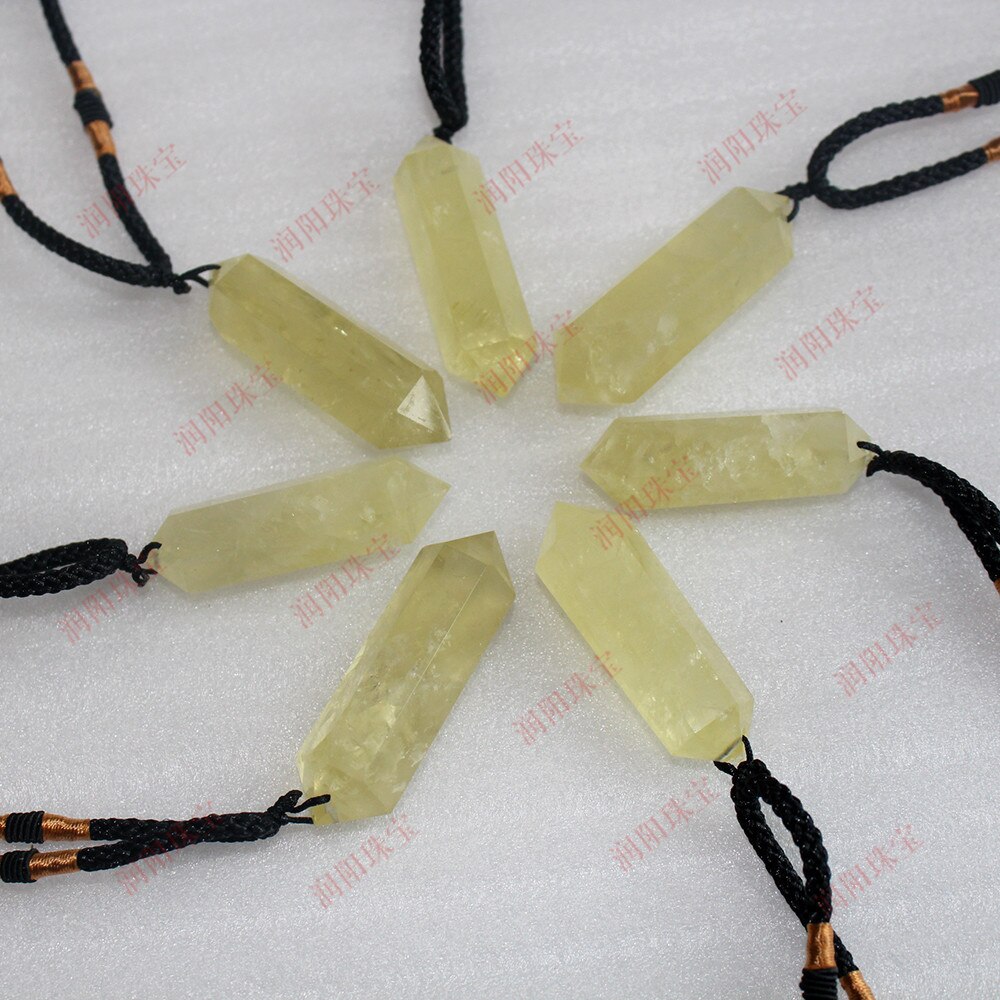 Topacio Natural prisma hexagonal doble cristal puntiagudo columna dije, poliedro collar de joyas de piedra de