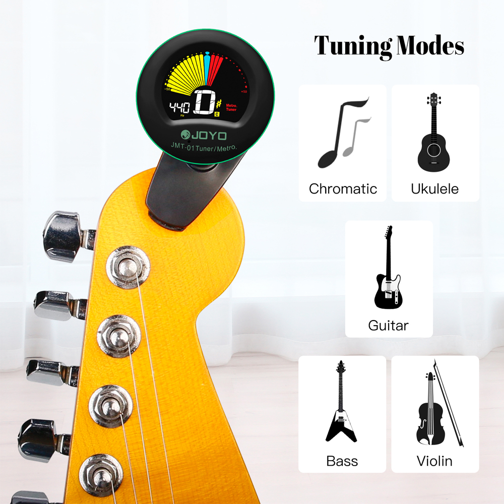 JOYO JMT-01 Afinador de guitarra Pantalla LCD Afinador electrónico con clip Afinador de metrónomo digital sensible para guitarra cromática/bajo/ukelele