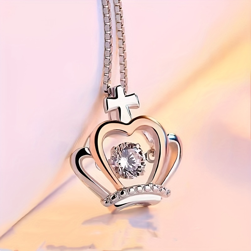 Fashionable Zircon Crown Pendant Necklace Meaningful Message Card Box Decoration Birthday for Granddaughter
