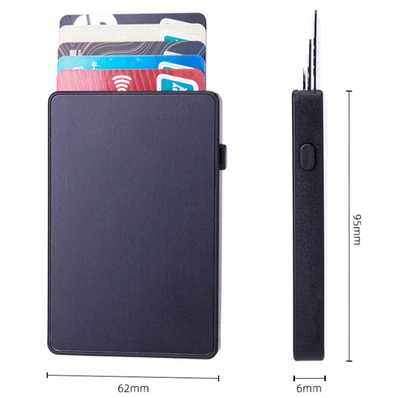 Anti-Diefstal Aluminium Enkele Doos Smart Wallet Slim Rfid Mode Clutch Pop-Up Drukknop Kaarthouder naam Card Case