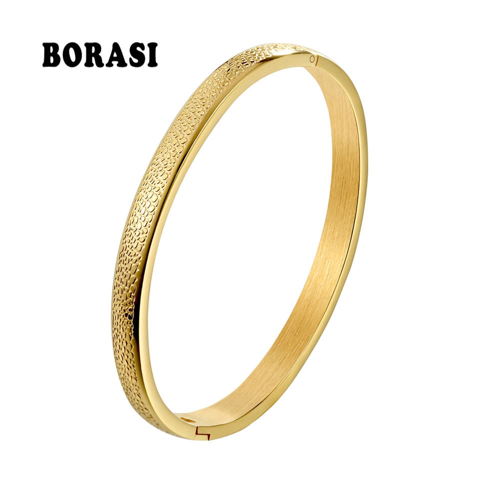 Bobasi Eenvoudige Rvs Sieraden Armbanden &amp; Armbanden Gouden Kleur Vrouwelijke Scrub Armbanden Voor Vrouwen Mannen Engagement Armband