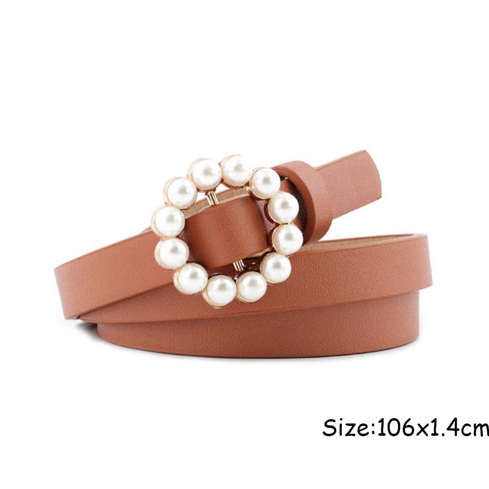 1pc Frauen Perlen Perlen O-Ring Schnalle Gürtel PU Taille Gürtel Für Dame Kleid Kleidung Zubehör Schwarz Leder luxus Bund: 6