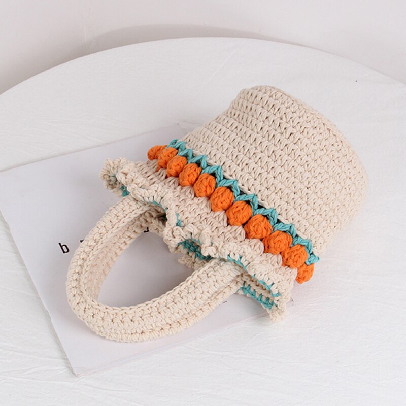 Gehaakte Strand Handtas Voor Meisjes Zomer Stro Touw Hollow Out Hand Geweven Totes Bag Vrouwen Hol Breien Handtas