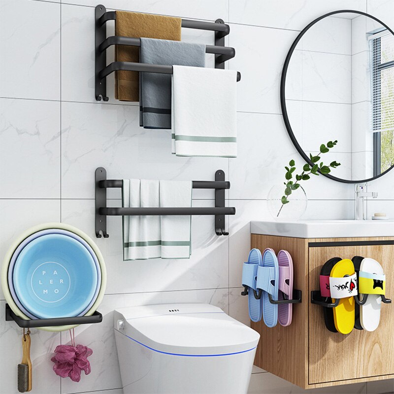 Veggmontert 30-50cm sort håndkleholder holder dobbelt tre bar med kjøkkenutstyr kappekrok henger baderomsutstyr uten stansing