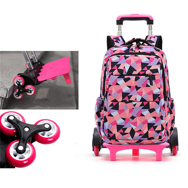 Sac à dos d'enfants sur des sacs d'école de roues avec 2/6 roues sacs d'école détachables de chariot pour le sac imperméable de livre d'enfants de garçons de filles: 6 wheels black