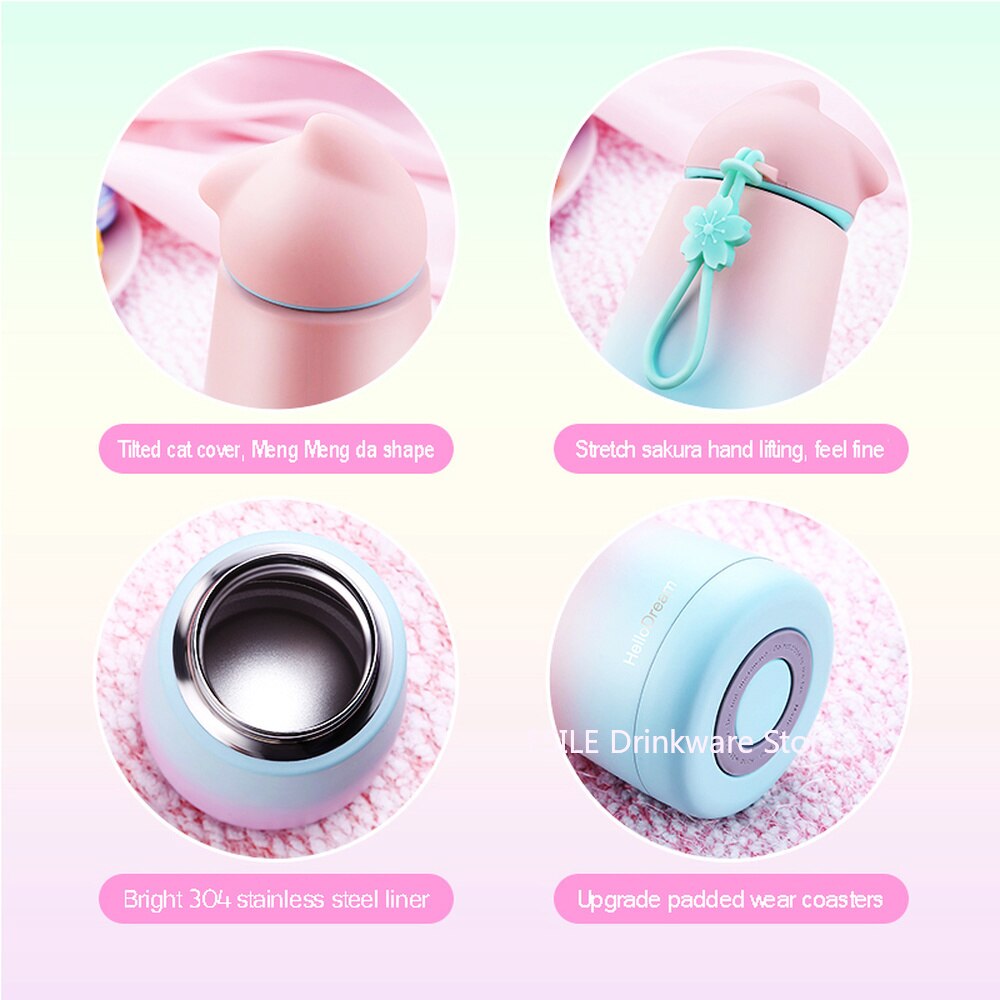 Termo de acero inoxidable para Gato , taza térmica para bebé, botella de agua para niño, termo de gato de dibujos animados, termos para niño