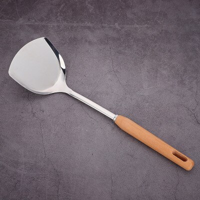 Utensilios de cocina de madera resistentes al calor, utensilios de cocina, cuchara de acero inoxidable para sopa, utensilios de cocina, espátula, cuchara, colador, herramienta de cocina: A
