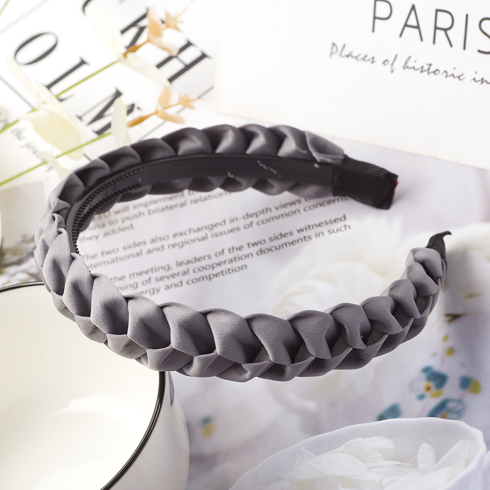 Cinta de pelo trenzada para niña y mujer, cintas elásticas para el cabello, antideslizantes, diademas tejidas a la , accesorios para el cabello con bisel: Azul cielo