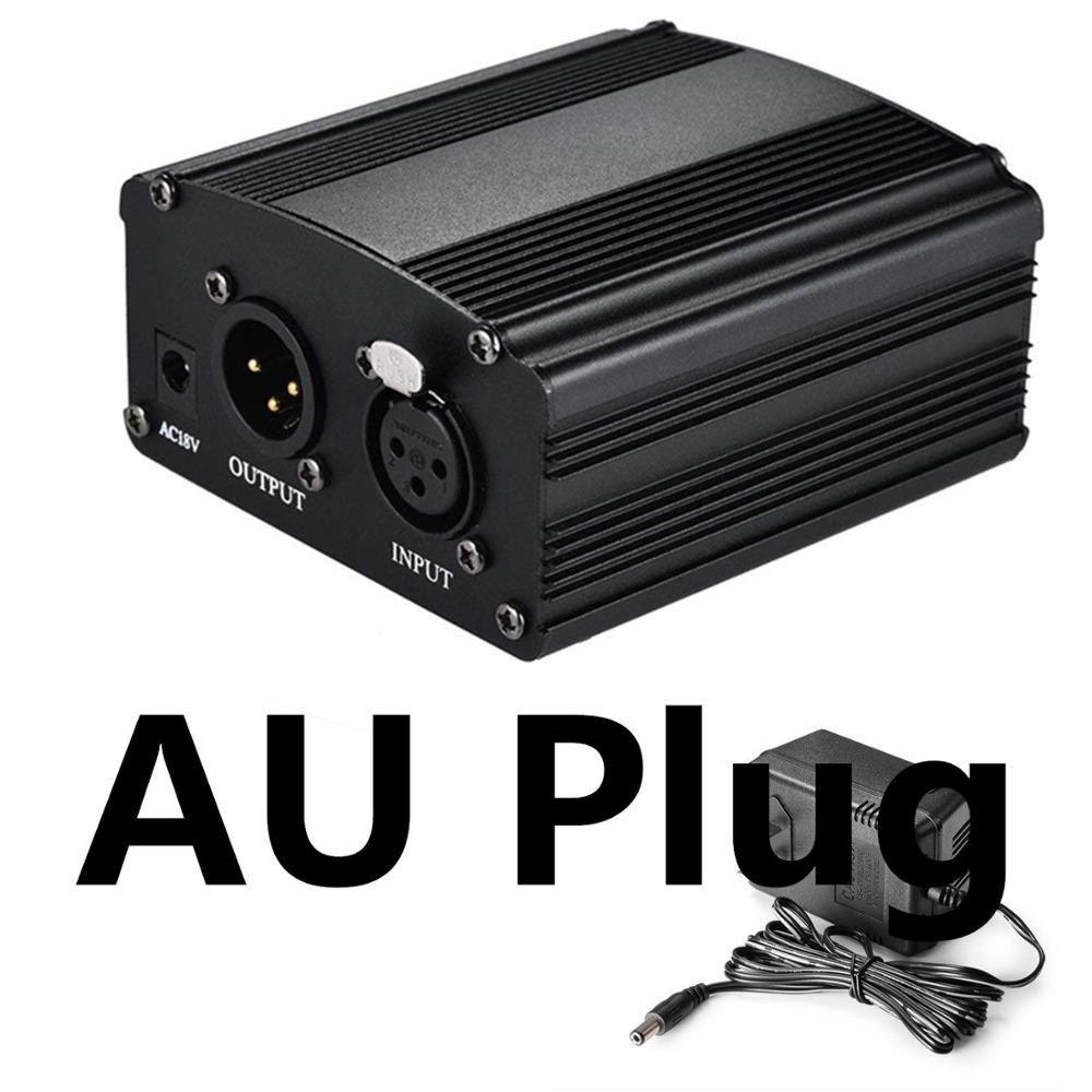 Fuente de alimentación Phantom de 1 canal de micrófono de 48V + adaptador AU US enchufe de la UE para cualquier micrófono condensador de grabación: Black