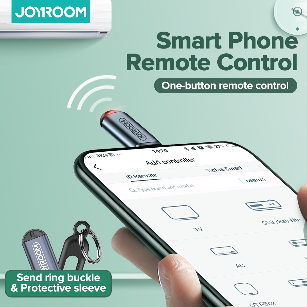 Joyroom adaptador de controle remoto infravermelho sem fio móvel transmissor de telefone infravermelho universal