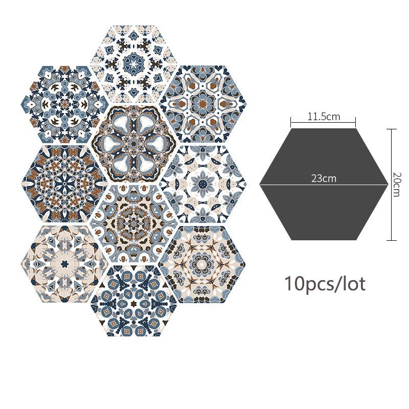 10 pièces/ensemble Pvc autocollant de sol salle de bain cuisine carrelage mur autocollant papier peint décoration de sol Hexagonal autocollant antidérapant 20x23cm: 05