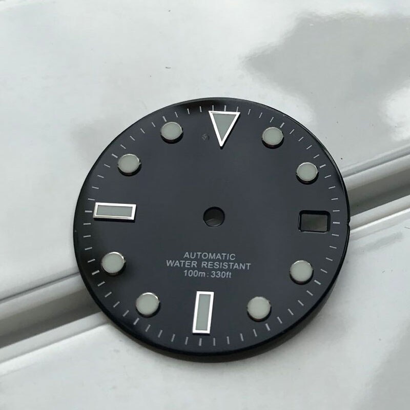 29mm Watch Dial Super Blue Luminous Mirror Waterproof Men's Dial Fit NH35,35A Automatic Movement Thickness 0.4MM / 1.0MM: Black thick 0.4mm