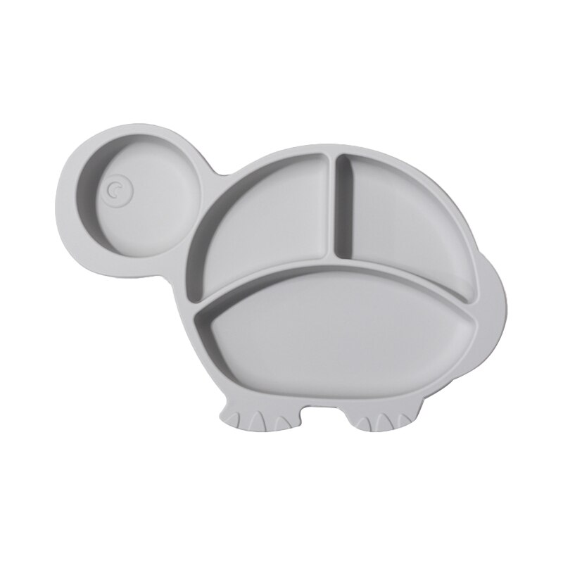 Baby Silicone Fish Tortoise Rabbite Shape Divided Suction Silicone Plate Bowl Suction Tray Antislip Kids Food Feeding Bowl: 51-Gray