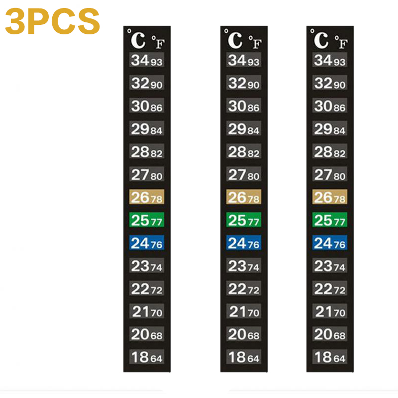 1-5pcs Aquarium Fish Tank Thermometers Strip Stick-on Discolor Thermometer Temperature Sticker Adhesive Sticky Dual Scale 18-34: 3pcs