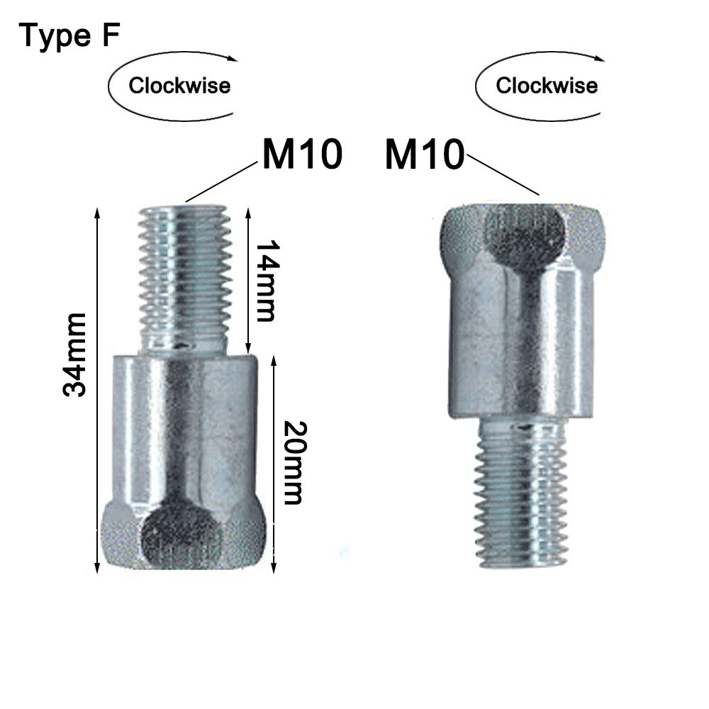 1PC 10mm Clockwise Motorcycle Mirror Adapter Steel Metal Heighten Rearview Bolt Screw Thread Conversion Bolt Motor Mirror Screw: Type F