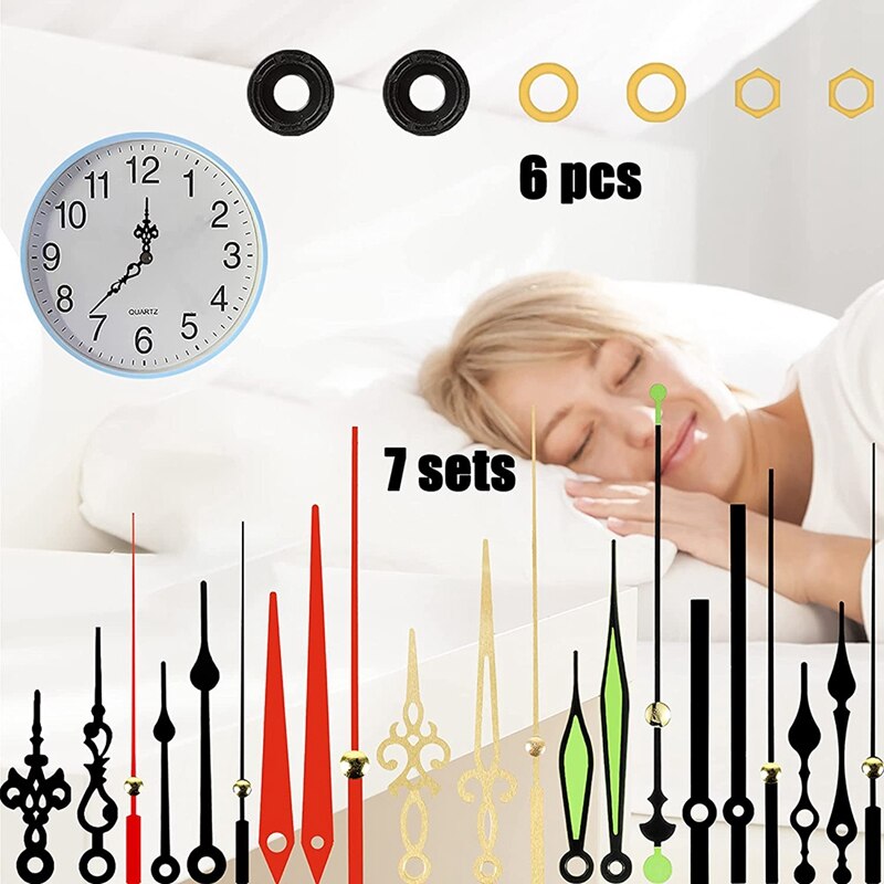 2Pcs Quartz Clock Movement Mechanism Replacement Clock Kit with 7 Different Pc of Hands Clock for DIY Shaft Lengths 22mm