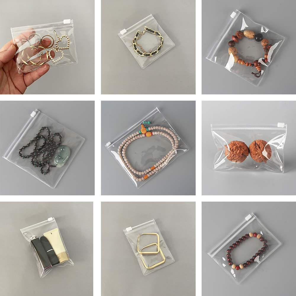Bolsa con cremallera para joyería, plástico PVC transparente, pulsera, collar, pendientes, bolsa de para embalaje de pequeñas empresas, 10/20 Uds.