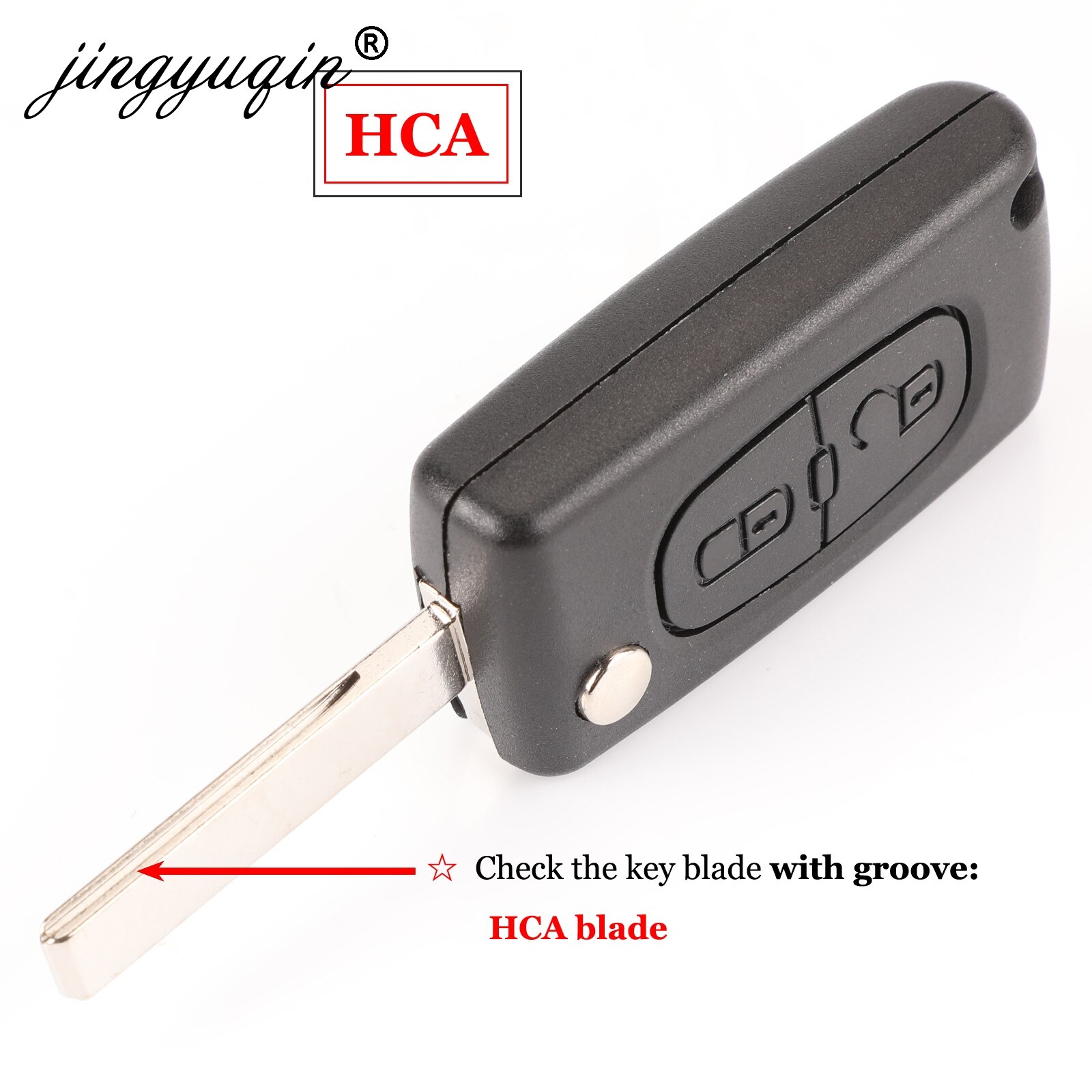 Jingyuqin 2 knapper flip sammenfoldelig nøglecase blank skal til peugeot 107 207 407 307 307s 308 407 607 807 va2/ hca  ce0523 ce0536