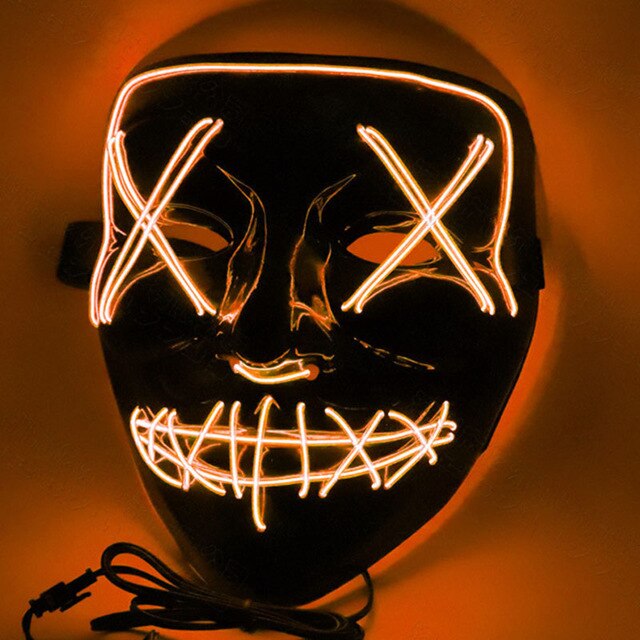 Halloween led maske purge masker valg mascara kostume dj party light up masker glød i mørke mascara horror maske glødende: Orange