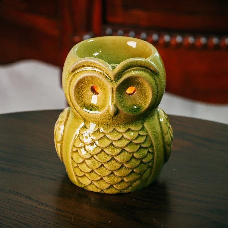 Ceramic Aromatherapy Censer Aroma Burner Owl Essential Oil Lamp Candle Holder Home Office Decoration Incense Burner Crafts: Green L