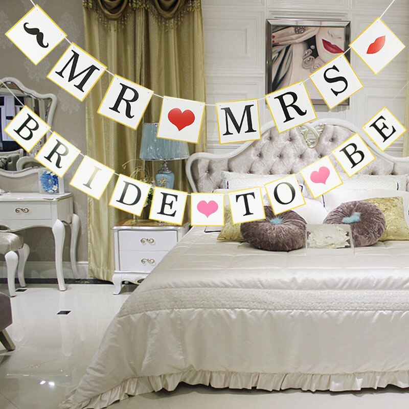 Just Married Wedding Banner Bride To Be Paper Banner Bridal Shower Marry Me Photo Props Rustic Garland Engaged Party Table Decor