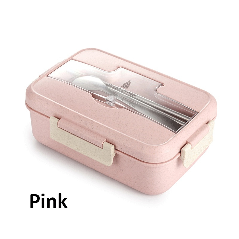 Fiambrera con cuchara, palillos, vajilla de paja de trigo, contenedor de almacenamiento de alimentos, caja Bento para microondas para escuela y oficina: Naranja