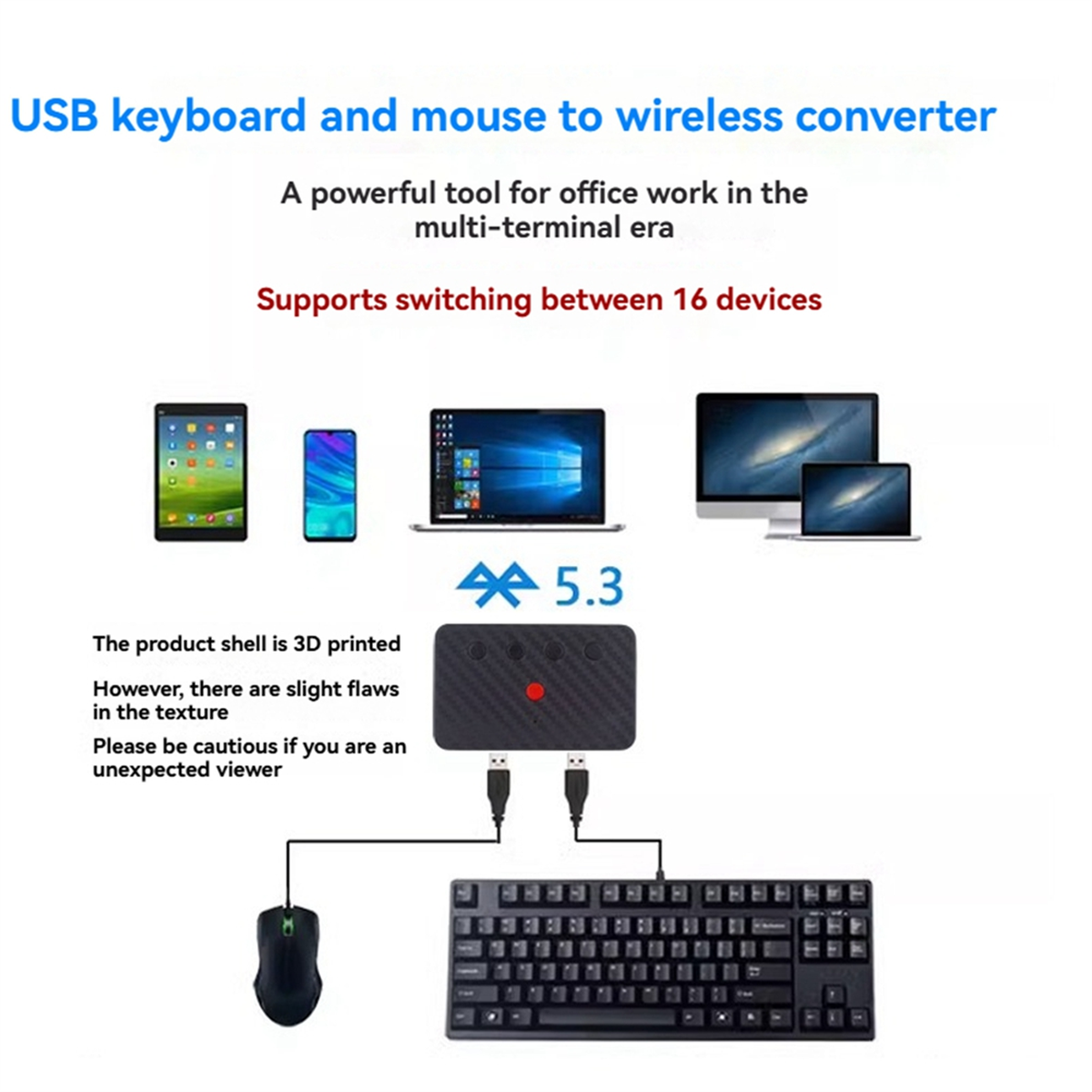 USB Keyboard and Mouse Bluetooth 5.3 Adapter USB Wired Keyboard Mouse to Wireless Bluetooth Converter