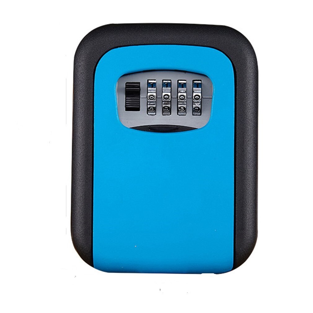 Key Lock Box Wall Mounted Aluminum alloy Key Safe Box Weatherproof 4 Digit Combination Key Storage Lock Box Indoor Outdoo: Blue