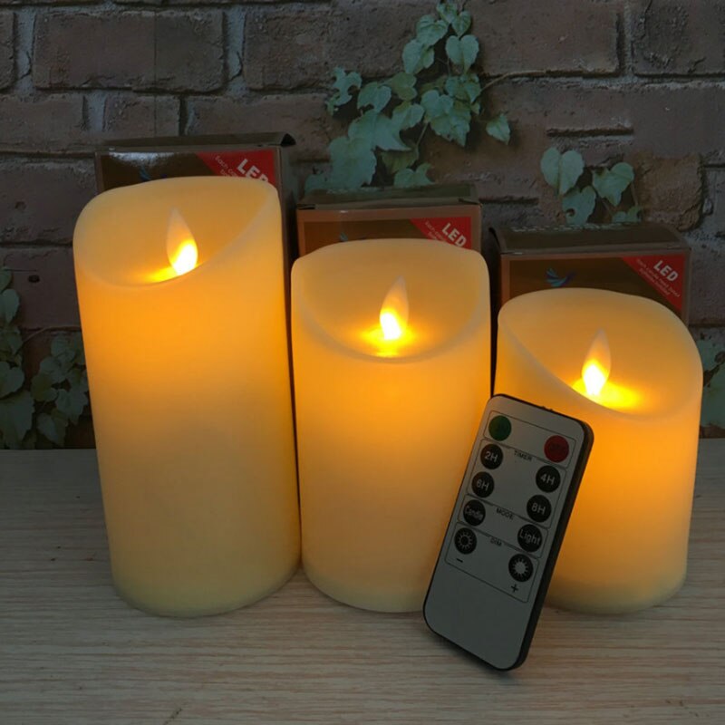 Pack of 3 Remote Control Moving Wick LED Flameless Candles , Flickering Battery Operated Pillar Candles With Realistic Flame