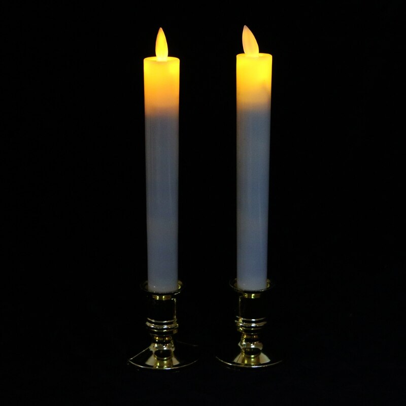 2Pc Electric Flickering Flameless Led Candle Lights With Removable Gold Base