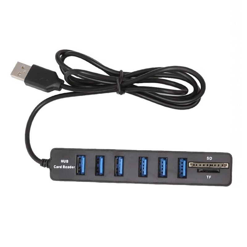 -USB Hub Usb Splitter 6-Port Hub Usb 2.0 Hub + Sd + Tf Card Multifunctionele Kaart reader Voor Mac Pro/Mini Imac Ps4 Oppervlak Pro