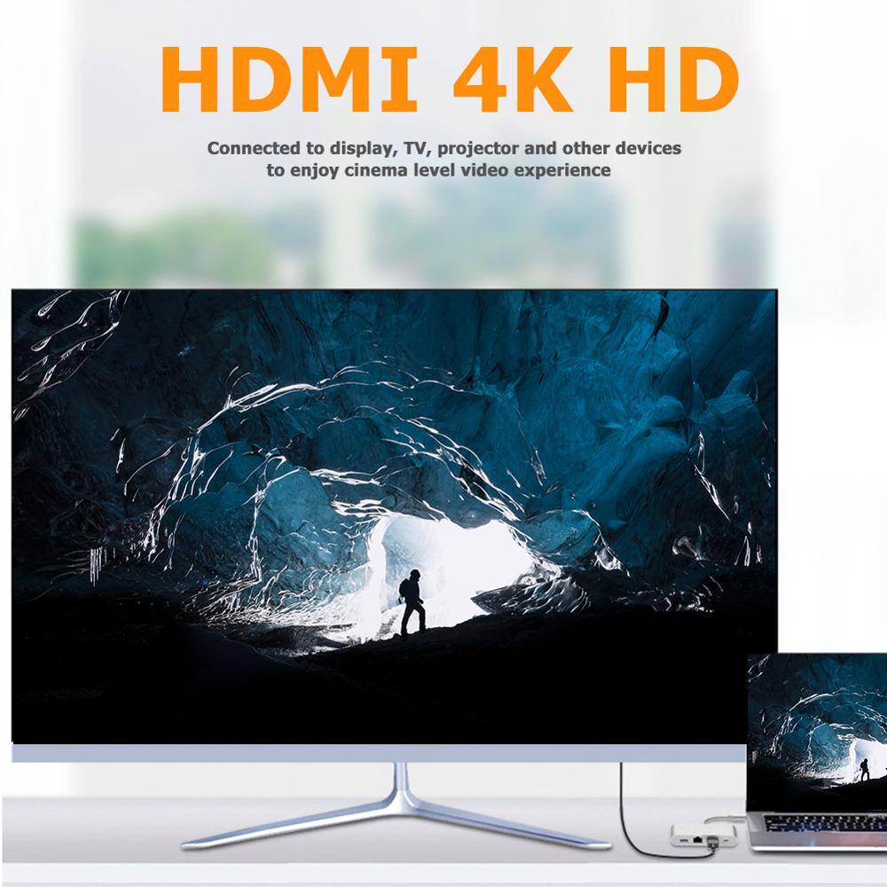 HW-TC42 4 in 1 USB Type-C HUB USB3.0 PD RJ45 Ethernet Dock Adapter RJ45 Gigabit Ethernet Port+ USB3.0 + PD for Laptop&Phones