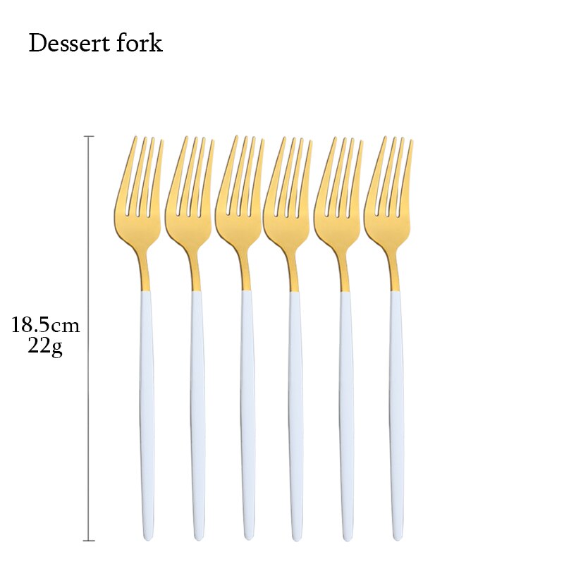 6Pcs White Gold Cutlery Set Stainless Steel Dinnerware Set Spoons Tableware Forks Cutlery Flatware Set Knives Spoons Mirror: Dessert fork