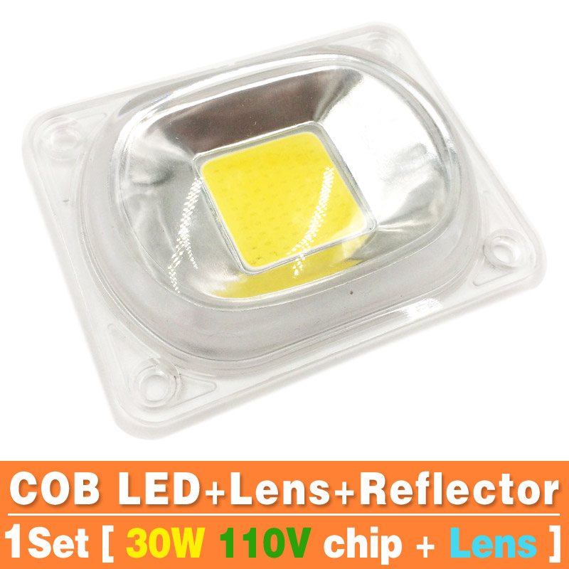 1set LED COB Chip met Lens Reflector 50W 30W 20W 230V 110V Smart IC DIY Voor LED Schijnwerper Soptlight Heatsink Nodig voor Koeling: 1set 30W 110V / Cold White