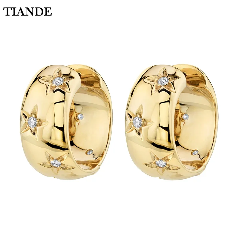 TIANDE-pendientes de aro grandes de Color dorado para mujer, aretes con Piercing circular y estrella de circón fino, accesorios de joyería para