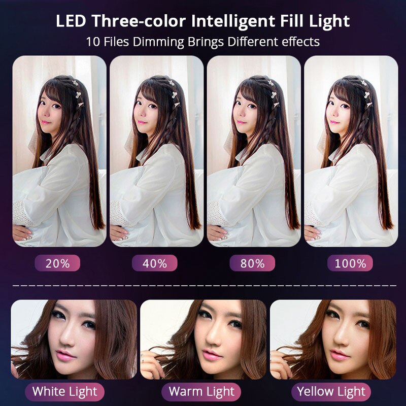 Led Ring Licht Ringvormige Lamp Voor Iphone Telefoon Make Fotografie Verlichting Camera Studio Vulling Lamp Met Statief Telefoon Houder Stand