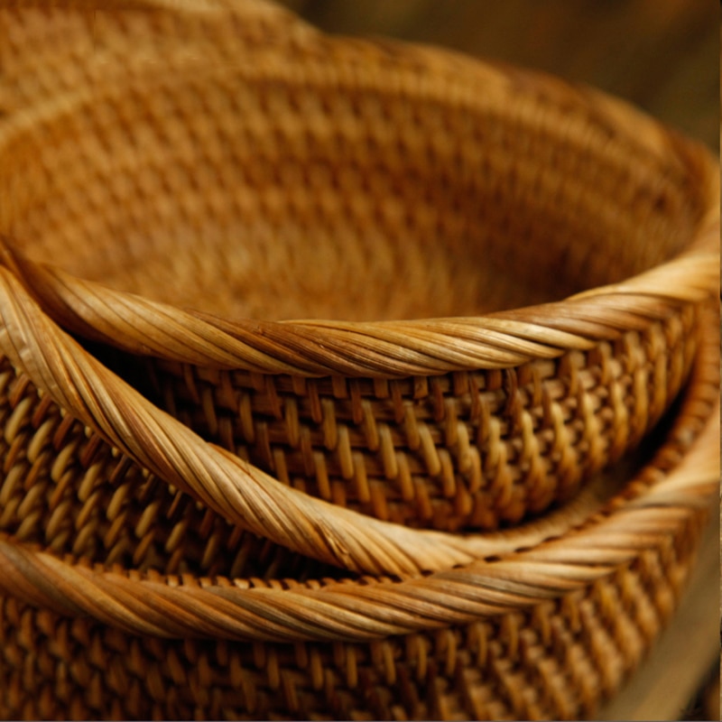 3st Handgemaakte Rotan Broedmand Set - Ronde Geweven Opbergmand voor Voedsel, Fruit, Groenten