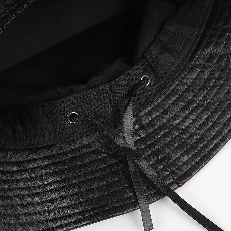 Women's Leather Bucket Hat Korea Style Black Red Woman Bucket Hats gorra mujer Bob Chapeau Femme fisherman Cap