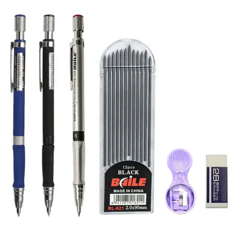 2.0mm Mechanical Pencil Set 2B Automatic Pencils with Color/Black Lead Refills for Draft Drawing, Writing, Crafting, Art Sketch: WHITE