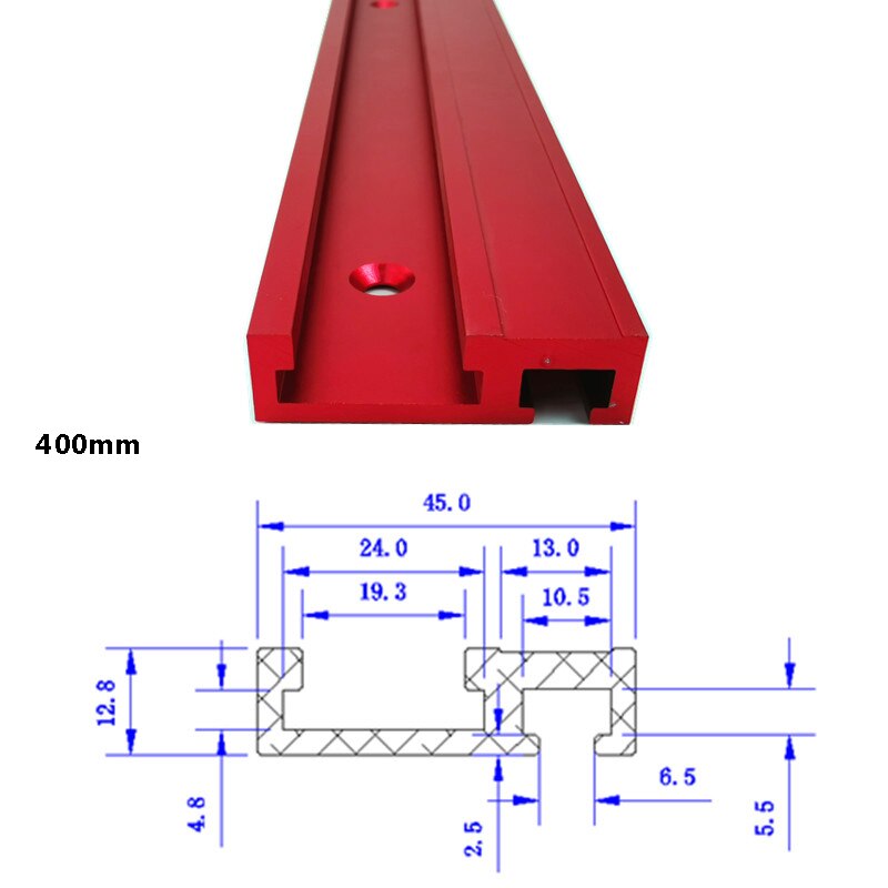 Udskæring aluminiumslegering t-spor model 45 t slot standard geringsstop geringsmåler til arbejdsbord router bord: 400mm