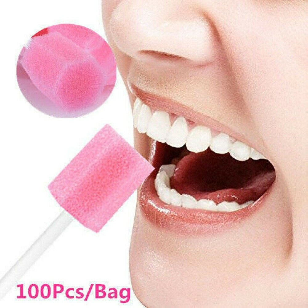 Esponja desechable para el cuidado bucal, hisopo de esponja para limpieza de dientes con palo, hisopo de esponja desechable para el cuidado bucal, 100 Uds.