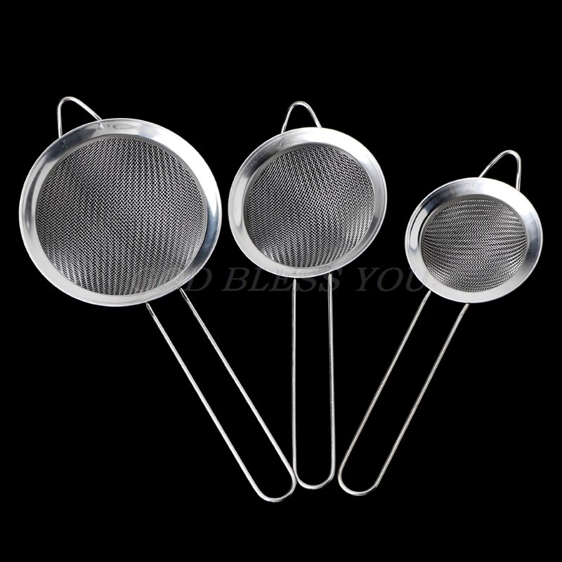 Kjøkken rustfritt stål mel te sil mesh dørslag sil filter sil